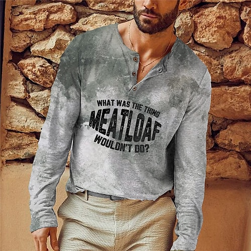 

Men's Henley Shirt Tee T shirt Tee 3D Print Graphic Patterned Letter Plus Size Henley Daily Sports Button-Down Print Long Sleeve Tops Designer Basic Casual Classic Gray / Summer / Spring / Summer