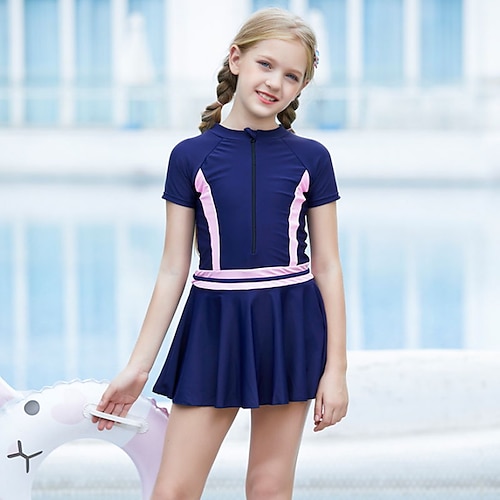 

Kids Girls' One Piece Swimwear Outdoor Color Block Active Patchwork Bathing Suits 4-13 Years Spring Blue Purple