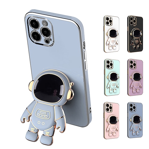 

Phone Case For Apple Back Cover iPhone 14 Pro Max 13 12 11 Pro Max Mini X XR XS 8 7 Plus Camera Lens Protector Bumper Frame with Stand Plating Electroplated Astronaut Cool TPU