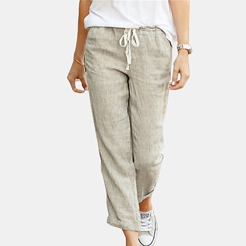 

Women's Loungewear Bottom Nighty Pure Color Comfort Home Daily Cotton And Linen Long Pant Spring Summer Green Black