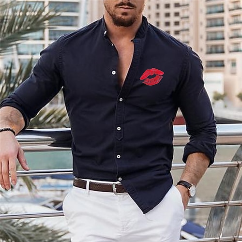 

Men's Shirt Hot Stamping Graphic Patterned Mouth Turndown Street Casual Button-Down Print Long Sleeve Tops Designer Casual Fashion Big and Tall Black / Summer / Spring / Summer