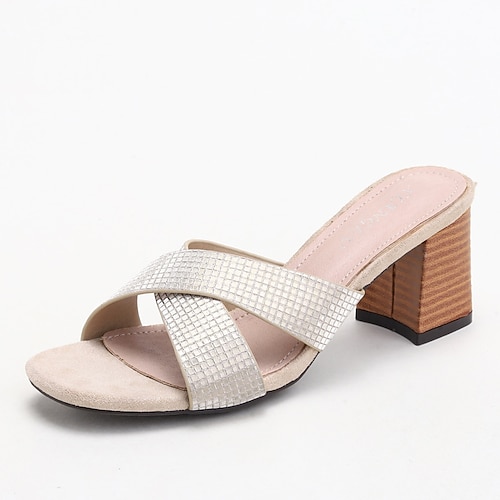 

Women's Sandals Heeled Mules Chunky Heel Round Toe Open Toe Elegant Casual Beach Office PU Leather Loafer Spring Summer Solid Colored Black Champagne Gold