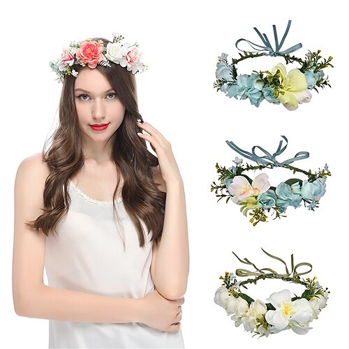 

Handmade Rattan Wreath Headwear Head Flower Headband Seaside Vacation Wedding Accessories