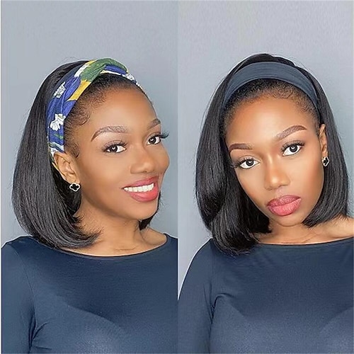 

Straight Bob Headband Wig Human Hair Straight Human Hair Wigs For Black Women Machine Made Remy Short Bob Human Hair Wigs