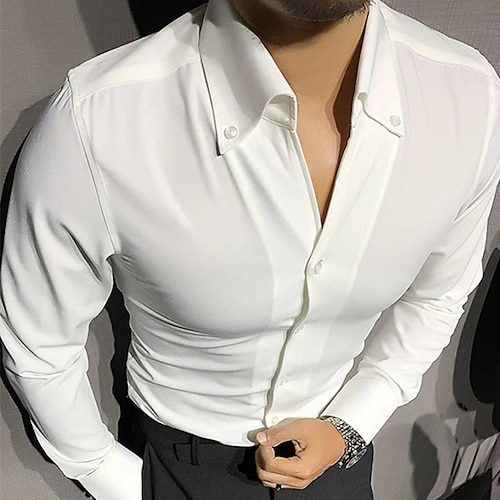 

Men's Dress Shirt Oxford Shirt Waves Turndown White Wedding Work Long Sleeve Button-Down Clothing Apparel Business Casual Comfortable Smart Casual