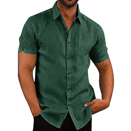 

Men's Shirt Linen Shirt Plain Solid Colored Collar Button Down Collar Black White Green Khaki Daily Weekend Short Sleeve Clothing Apparel Basic