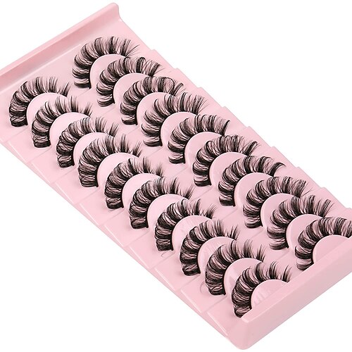 

Eyelashes Russian Strip Lashes D Curl Wispy Lashes Natural Look Short 12MM Eye Lashes False Lashes Pack 10 Pairs