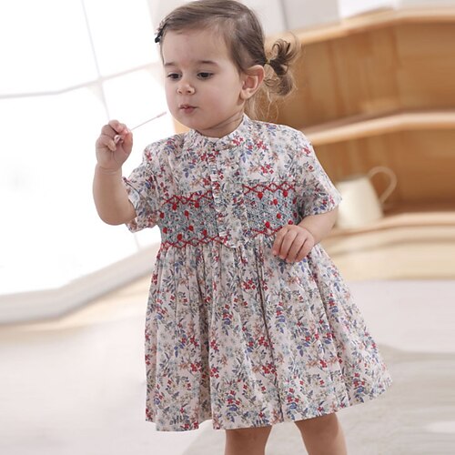 

Kids Little Girls' Dress Floral A Line Dress Daily Lace Print White Cotton Above Knee Short Sleeve Princess Sweet Dresses Summer Regular Fit 1pcs 2-8 Years