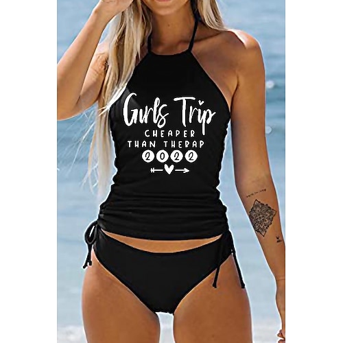

Women's Swimwear Tankini 2 Piece Plus Size Swimsuit Backless Ruched Print Butterfly Dandelion White Black Dark Gray Red Navy Blue Bathing Suits New Sporty Casual / Vacation / Modern / Letter