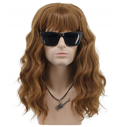 

70s 80s Punk Rocker Party Wig Men Women Long Wave Dark Brown Halloween Costume Cosplay Wig