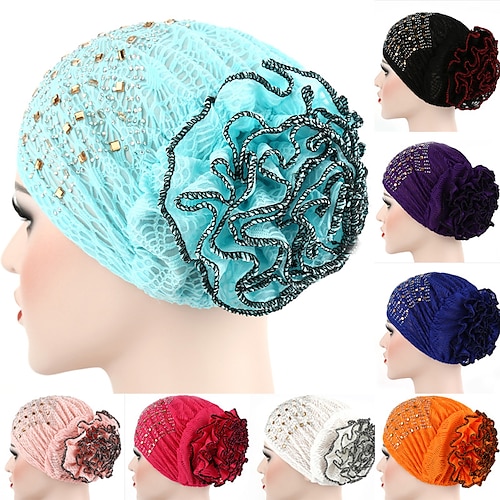 

trendy piazza strass testa beanie donne estate fiore musulmano cappello per la signora india cappello moda capelli perdita di capelli cappelli