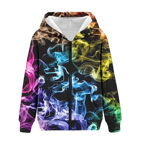 

Kids Unisex Hoodie Graphic Outdoor 3D Print Long Sleeve Patchwork Active 4-12 Years Fall Multicolor Black Blue