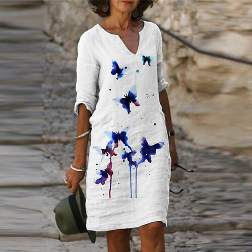 

Women's Shift Dress Knee Length Dress White Half Sleeve Color Gradient Butterfly Animal Print Spring Summer V Neck Elegant Casual 2022 S M L XL XXL 3XL