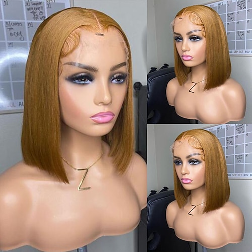 

Remy Human Hair 13x4 Lace Front Wig Bob Brazilian Hair Straight Blonde Wig 130% 150% 180% Density with Baby Hair Natural Hairline Pre-Plucked For wigs for black women Short Human Hair Lace Wig