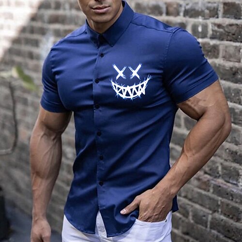 

Men's Shirt Print Graphic Prints Turndown Street Daily Button-Down Print Short Sleeve Tops Casual Fashion Breathable Comfortable Royal Blue