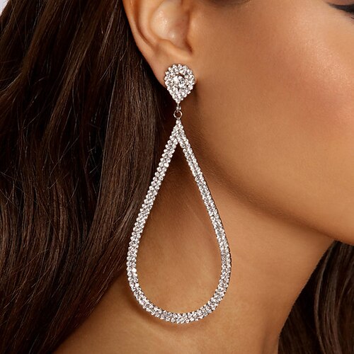 

European and American hollowed out water drop shaped large earrings versatile diamond claw chain geometric Earrings