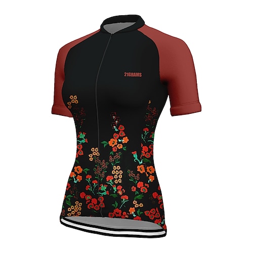 

21Grams Women's Cycling Jersey Short Sleeve Bike Top with 3 Rear Pockets Mountain Bike MTB Road Bike Cycling Breathable Quick Dry Moisture Wicking Black Floral Botanical Spandex Polyester Sports