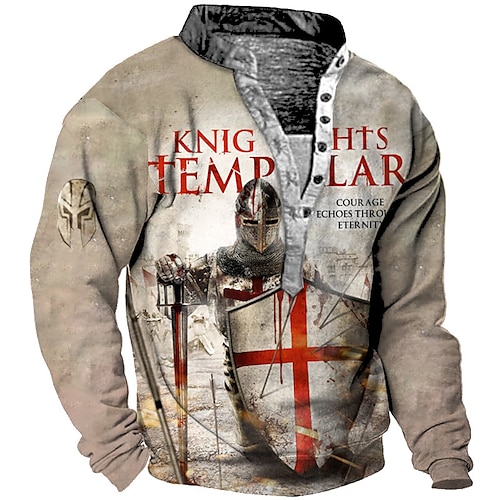 

Men's Sweatshirt Pullover Graphic Patterned Print Daily Holiday Going out 3D Print Casual Streetwear Knight Templar Hoodies Sweatshirts Khaki