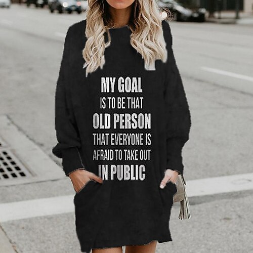 

Women's Shift Dress Short Mini Dress Black Long Sleeve Fall Letter Pocket Print Fall Winter Hooded Casual 2022 S M L XL XXL 3XL