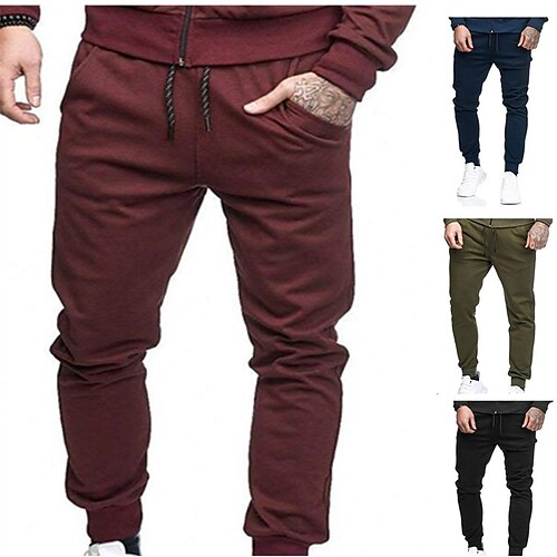 

Men's Sweatpants Joggers Trousers Drawstring Elastic Waist Solid Color Comfort Breathable Casual Daily Streetwear Cotton Blend Sports Fashion ArmyGreen Black Micro-elastic / Elasticity