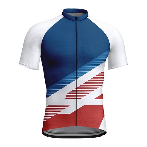 

21Grams Men's Cycling Jersey Short Sleeve Bike Top with 3 Rear Pockets Mountain Bike MTB Road Bike Cycling Breathable Quick Dry Moisture Wicking Reflective Strips Blue Stripes Polyester Spandex Sports
