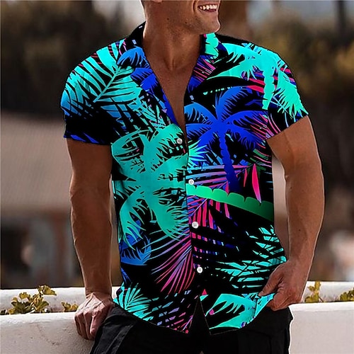 

Men's Shirt Graphic Shirt Leaves Turndown Black 3D Print Outdoor Street Short Sleeve Button-Down Print Clothing Apparel Fashion Designer Casual Breathable / Summer / Spring / Summer