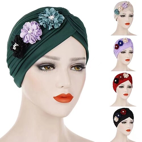 

Women India Hat Muslim Islamic Elastic Turban Head Scarf Flower Beanie Hat Headwear Fashion Ruffle Turban Hair Loss Cap