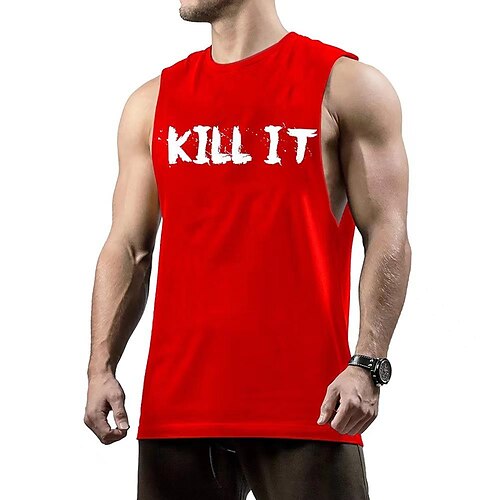 

Fitness Men's Simple European And American Style Sports Cotton Loose Large Size Running Wide Shoulders Bodybuilding Letters Casual Vest Men's