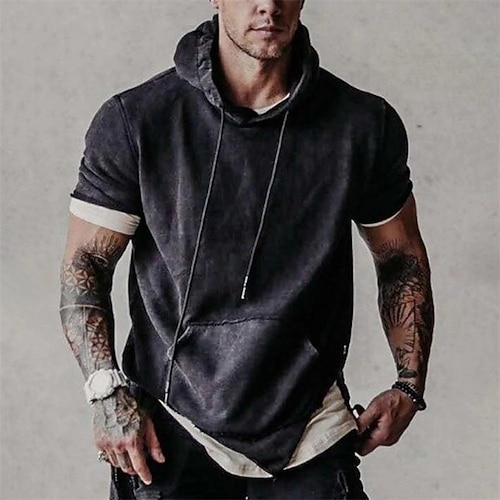 

Men's Hoodie Pullover Hoodie Sweatshirt Solid Color Pocket Patchwork Daily Holiday Going out non-printing Casual Streetwear Hoodies Sweatshirts Black