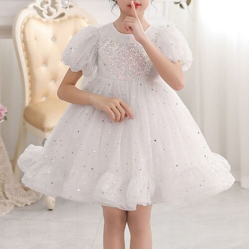 

Robe Enfants Fille Paillette Robe Trapèze Asymétrique Robe Utilisation Paillettes Coton Manche Courte Princesse Robe 3-10 ans Printemps Rose Claire Rose rouge Bleu clair