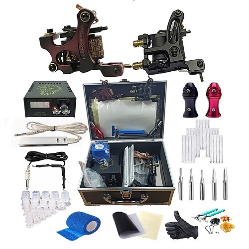 

BaseKey Professional Tattoo Kit Tattoo Machine - 2 pcs Tattoo Machines, Professional Aluminum Alloy 16 W Coil Tattoo Machine / Case Included