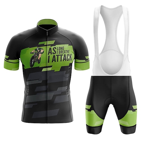 

21Grams Men's Cycling Jersey with Bib Shorts Short Sleeve Mountain Bike MTB Road Bike Cycling Green Graphic Bike Clothing Suit 3D Pad Breathable Quick Dry Moisture Wicking Back Pocket Polyester