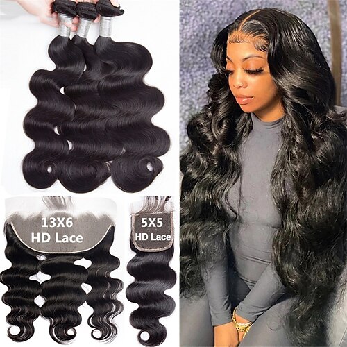 

30 Inch Body Wave Human Hair Bundles with Closure 13x6 hd Lace frontal with Bundles 5x5 Closure With Human Hair Bundles