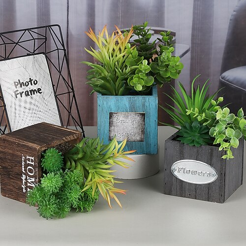 

amazon simulation succulent combination home diy succulent plant with pot high-grade fake plant succulent wooden potted plant