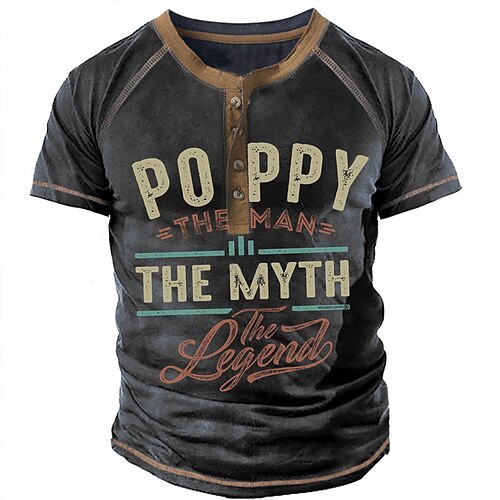 

Men's Henley Shirt T shirt Tee 3D Print Graphic Patterned Letter Henley Street Casual Patchwork Button-Down Short Sleeve Tops Designer Basic Classic Comfortable Black Blue Yellow / Summer / Sports