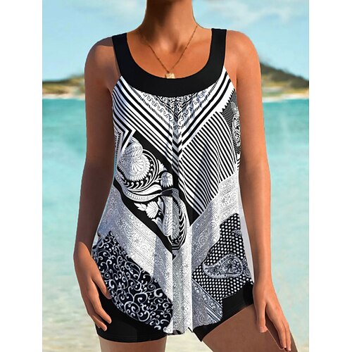 

Women's Swimwear Tankini 2 Piece Normal Swimsuit High Waisted Striped Print Black Padded Strap Bathing Suits Sports Vacation Sexy / New