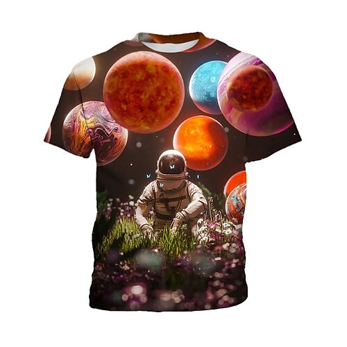

Men's Unisex T shirt Tee Astronaut Graphic Prints Crew Neck Red 3D Print Outdoor Street Short Sleeve Print Clothing Apparel Sports Designer Casual Big and Tall / Summer / Summer