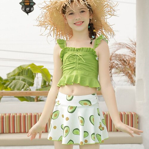 

Kids Girls' Swimwear Two Piece Swimsuit Print Swimwear Fruit Sleeveless Green Yellow Outdoor Swimming Active Bathing Suits 4-12 Years