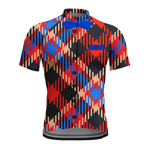 

21Grams Men's Cycling Jersey Short Sleeve Bike Top with 3 Rear Pockets Mountain Bike MTB Road Bike Cycling Breathable Quick Dry Moisture Wicking Reflective Strips Red Plaid Checkered Polyester Spandex
