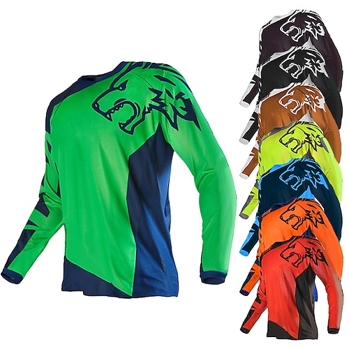 

21Grams Men's Downhill Jersey Long Sleeve Mountain Bike MTB Road Bike Cycling Black Green Yellow Color Block Wolf Bike Breathable Quick Dry Moisture Wicking Polyester Spandex Sports Color Block Wolf