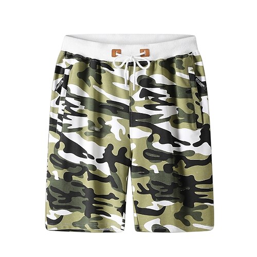

Men's Chic Modern Casual Chinos Shorts Zipper Pocket Elastic Drawstring Design Print Knee Length Pants Daily Leisure Sports Micro-elastic Camouflage Cotton Blend Comfort Breathable Mid Waist Yellow