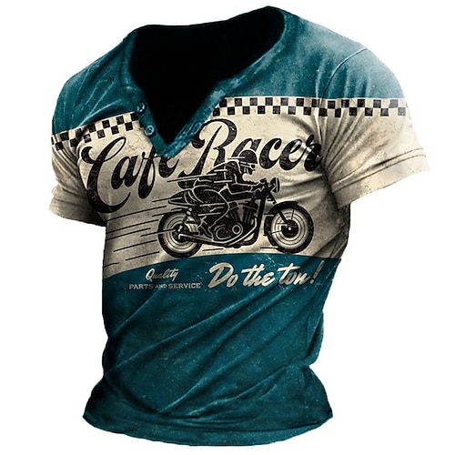 

Men's Unisex T shirt Tee 3D Print Graphic Prints Motorcycle V Neck Street Daily Button-Down Print Tops Casual Fashion Big and Tall Sports Blue / Summer / Summer