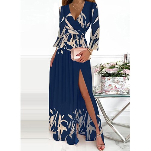 

Women's Corset Dress Long Dress Maxi Dress Blue Long Sleeve Split Winter Fall Autumn V Neck Fashion Party Winter Dress Wedding Guest 2022 S M L XL XXL 3XL