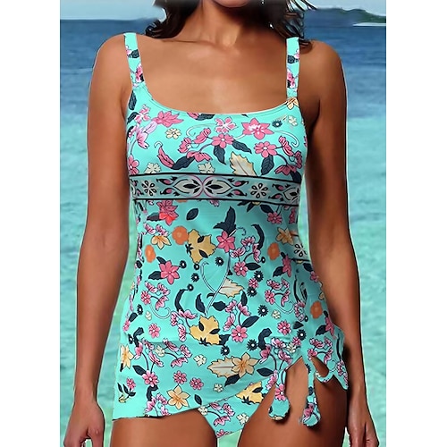 

Women's Swimwear Tankini 2 Piece Normal Swimsuit Ruched High Waisted Print Floral Print Green Padded Strap Bathing Suits Sports Vacation Sexy / New / Padded Bras