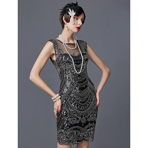 

The Great Gatsby Dress Vintage Sparkle & Shine Dress Short / Mini Jewel Neck Sleeveless Polyester with Sequin 2022