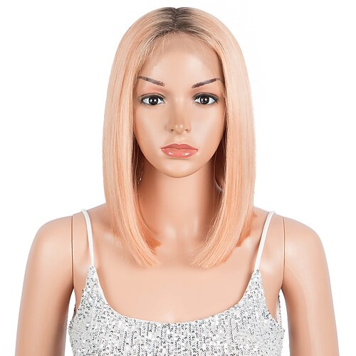 

Sleek Natural 14 inch Straight Light Orange Blonde Color Straight bob Synthetic Lace Hair Wigs