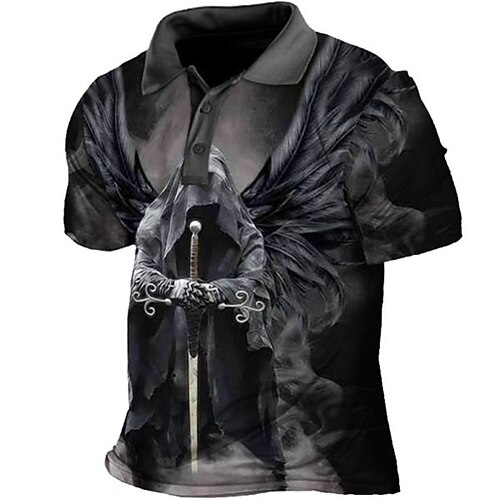 

Men's Collar Polo Shirt Golf Shirt Vintage Turndown Black 3D Print Outdoor Street Short Sleeves Button-Down Print Clothing Apparel Fashion Casual Breathable / Summer / Spring / Summer