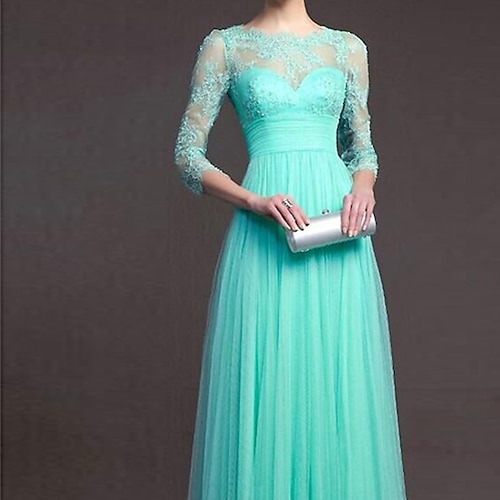 

robe de soirée formelle pour femmes robe d'invité de mariage robe en dentelle robe longue robe maxi vert rouge manches 3/4 couleur pure dentelle hiver automne automne ras du cou 2023 s m l xl xxl