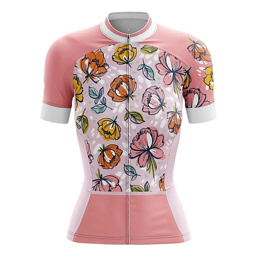 

21Grams Women's Cycling Jersey Short Sleeve Bike Jersey Top with 3 Rear Pockets Mountain Bike MTB Road Bike Cycling Breathable Quick Dry Moisture Wicking Rosy Pink Floral Botanical Spandex Polyester