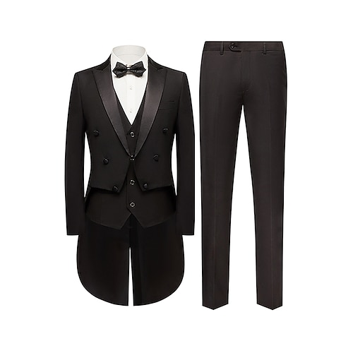 

Black Men's Party / Evening Tuxedos 3 Piece Peak Solid Color Standard Fit Double Breasted Six-buttons 2022